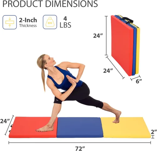 Vista 6 de Colchoneta de gimnasia para acrobacias, plegable, tapete de ejercicio para niños, adultos, tapete de yoga de piel sintética con asas de transporte