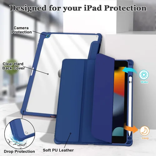 Vista 4 de OKP Funda para iPad de 9ª/8ª/7ª Generación (2021/2020/2019), Fundas para iPad de 10.2 pulgadas con Soporte Tríptico, Funda Delgada para iPad