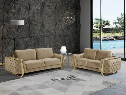 Vista 2 de Blackjack Furniture Lucca Collection - Sofás de terciopelo para sala de estar con marco de madera brasileña tapizado y patas de acero inoxidable, 2