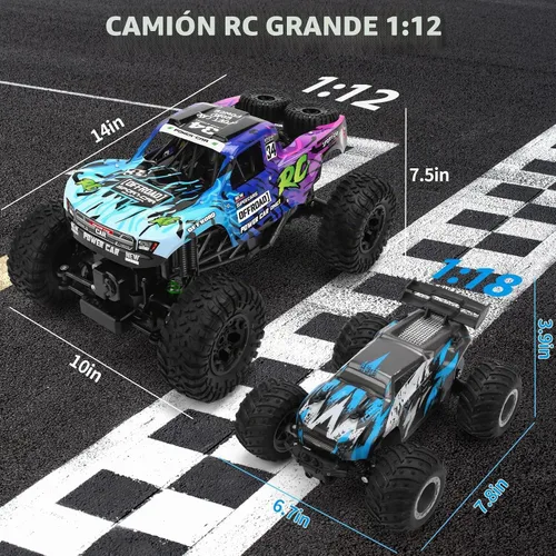 Vista 5 de Camión de control remoto, 1:12 4x4 Offroad Impermeable RC Anfibio Monster Azul