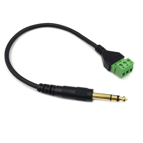 Vista 2 de Chapado en oro de 0.250 in 1/4 "estéreo TRS Audio Jack macho a 3 pines tornillo terminal hembra micrófono Balun convertidor sin soldadura Cable