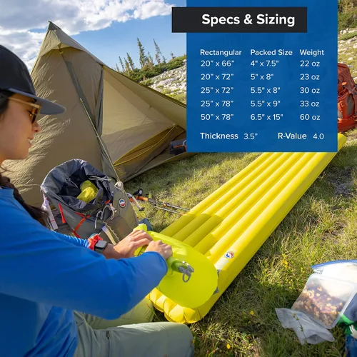 Vista 5 de Big Agnes Divide - Almohadilla para dormir ligera, compacta, con cámara de aire, pequeña, verde oliva cálido