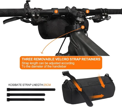 Vista 2 de KOSIBATE Bolsa para manillar de bicicleta con correa para el hombro, bicicletas de carretera de montaña, bolsa frontal de almacenamiento (negro)