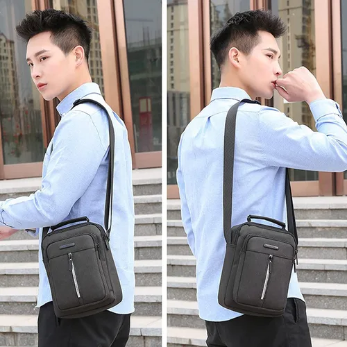 Vista 6 de Pequeño bolso cruzado de lona para hombre pequeño bolso de hombro mini bolso de mensajero para teléfono celular monedero portátil