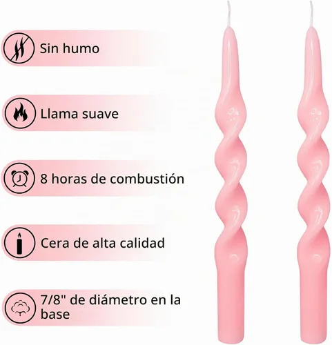 Vista 9 de Pink Candlesticks - Juego de 2 velas cónicas en espiral, sin perfume, de 10 pulgadas de largo, velas cónicas sin perfume para decoración del hogar