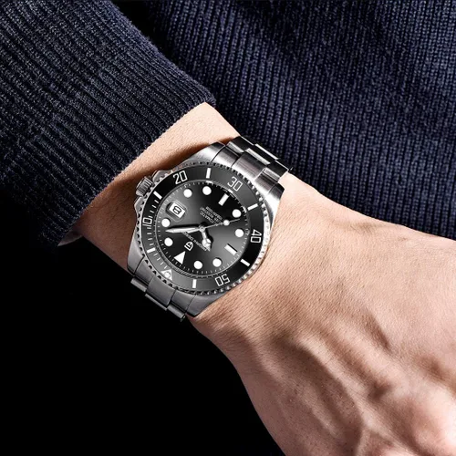 Vista 3 de Pagani Design - Reloj clásico mecánico de movimiento japonés automático impermeable de acero inoxidable para hombre Negro