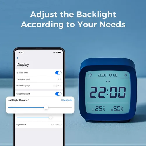 Vista 4 de qingping Reloj despertador digital Bluetooth inteligente con múltiples alarmas, funciona con pilas, pequeño reloj despertador con pantalla