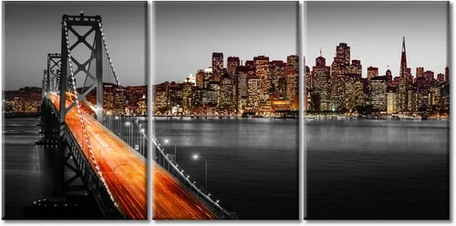 Vista 38 de TUMOVO Arte de pared en blanco y negro con paisaje urbano de Nueva York, decoración de pared de horizonte de Nueva York para sala de estar, puente