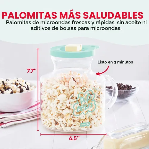Vista 2 de Dash Palomitas de maíz para microondas, práctica máquina para hacer palomitas de maíz con tapa de silicona para derretir mantequilla, fácil de usar