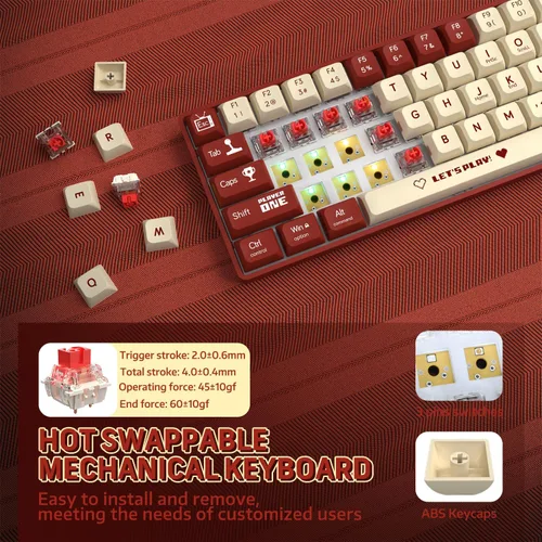 Vista 4 de ATTACK SHARK AK680 - Teclado mecánico para juegos 60% con cable, intercambiable en caliente, retroiluminación RGB arcoíris, impresión UV y control