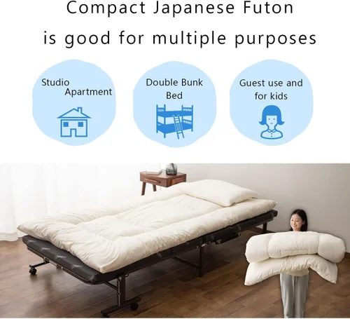 Vista 4 de EMOOR Colchón de futón japonés que ahorra espacio, compacto, tamaño individual, fabricado en Japón, colchón plegable para dormir, tapete de tatami