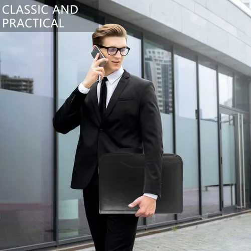 Vista 7 de Boczif Padfolio - Organizador de carpetas de cartera planificador de cuero para hombres y mujeres organizador de cuadernos de negocios con bolsillo