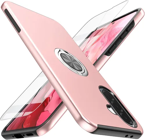 Vista 17 de Funda para Galaxy A13 5G con protector de pantalla (vidrio templado), funda híbrida 2 en 1 protectora delgada y resistente con anillo magnético Negro