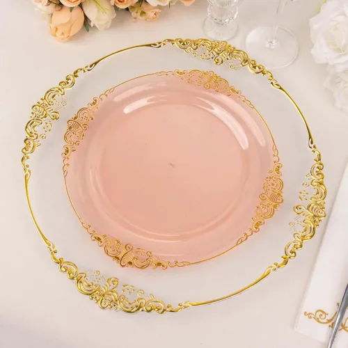 Vista 41 de Efavormart - Paquete de 10 platos de postre barrocos negros y dorados de 8 pulgadas, platos de aperitivo resistentes con borde metálico en relieve