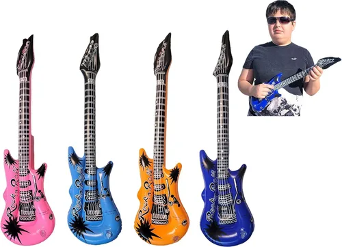 Vista 2 de Mini guitarras inflables de roca (23 pulgadas). Vinilo perfecto para fiesta, DJ Dance 80s Rocker (24)