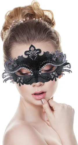 Vista 2 de Thmyo Máscara para parejas, máscara veneciana de metal brillante con diamantes de imitación, máscara de fiesta de disfraces de Halloween, paquete