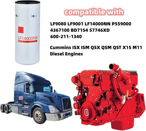 Vista 2 de LF14000NN Filtro de aceite/lubricante compatible con motores diesel Cummins ISX ISM QSX QSM QST X15 M11 compatible con LF9080 LF9001 LF14000NN
