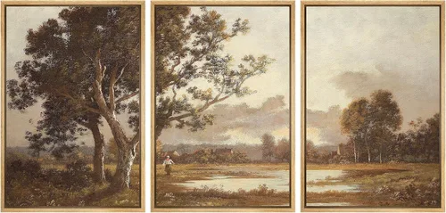 Vista 145 de MUDECOR Lienzo enmarcado para pared, juego de arte de acuarela pastel, bosque de pinos, naturaleza silvestre, ilustraciones modernas, decorativas