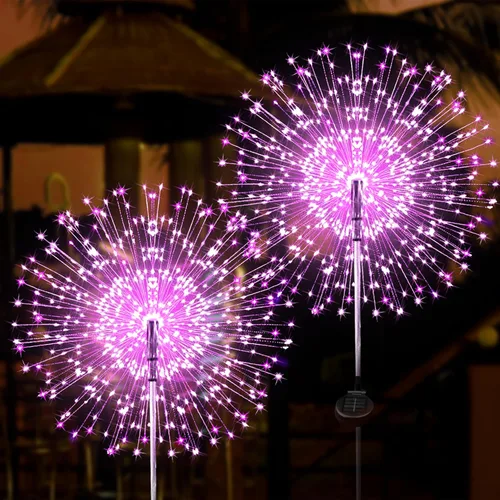 Vista 15 de JJGoo Luces solares para exteriores, fuegos artificiales, paquete de 2, 120 luces LED solares impermeables para exteriores, jardín, patio, valla