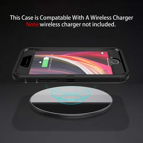 Vista 6 de I-HONVA - Carcasa protectora de 3 capas para iPhone SE 2020, protector de pantalla integrado, a prueba de golpes, polvo y caídas, resistente