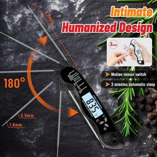 Vista 5 de Termómetro de carne, termómetro digital impermeable IP67 con luz de fondo, función de sujeción e imán para parrilla, barbacoa, dulces, carne de res