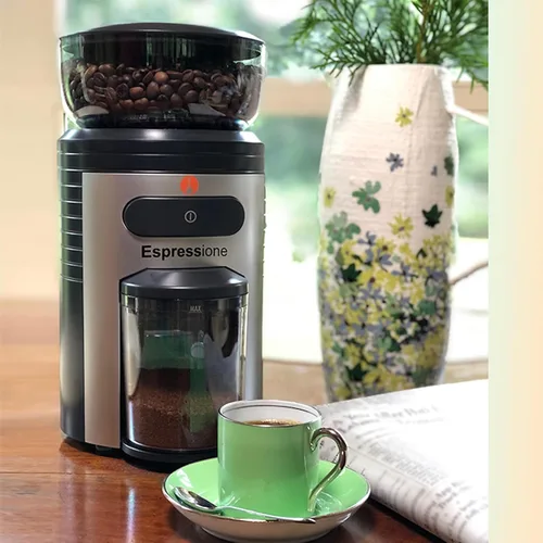 Vista 9 de Espressione Molinillo de café profesional con rebabas cónicas, negro/plata, 8.5 onzas.