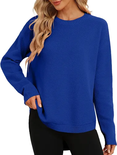 Vista 19 de DB MOON Suéter de Punto de Manga Larga con Cuello Redondo para Mujer 2025 Ajuste Holgado Suave Sólido Pullover Beige