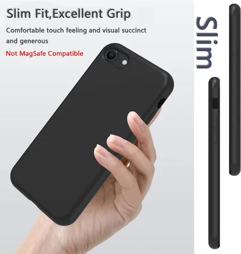 Vista 3 de Funda de silicona prémium para iPhone SE/8/7, con forro de microfibra suave antiarañazos, a prueba de golpes, color negro, iPhone SE/8/7