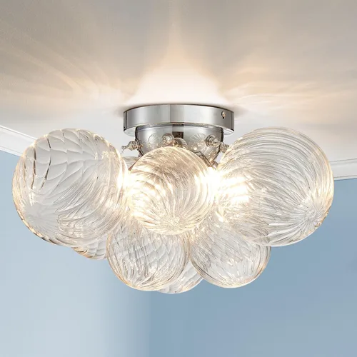 Vista 2 de AGV LIGHTING Moderna lámpara de techo de cristal de burbujas, lámpara de techo cromada de 4 luces con pantallas de globo de vidrio texturizado