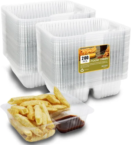 Vista 10 de 25 bandejas desechables para nachos, recipientes de plástico de 12 onzas con soporte para chips y salsa, 6 x 5 pulgadas, 2 compartimentos, bandejas