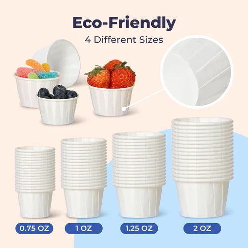 Vista 3 de Fit Meal Prep [Paquete de 500] Vasos de papel tratado de 0.75 onzas para porciones de soufflé para muestras de condimentos para medir gelatina shots