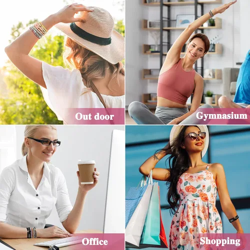 Vista 5 de Pulseras para el cabello para mujer, 24 piezas de accesorios para el cabello bohemio en 12 colores, 5 estilos, no dañan el cabello grueso Boho A