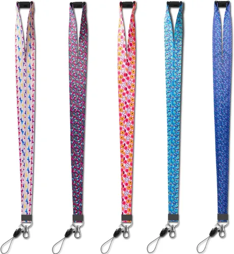 Vista 3 de YOUOWO Paquete de 5 bonitos cordones para mujeres y niños, tarjetas de identificación y portatarjetas, ancho de 0.79 pulgadas (0.8 in)