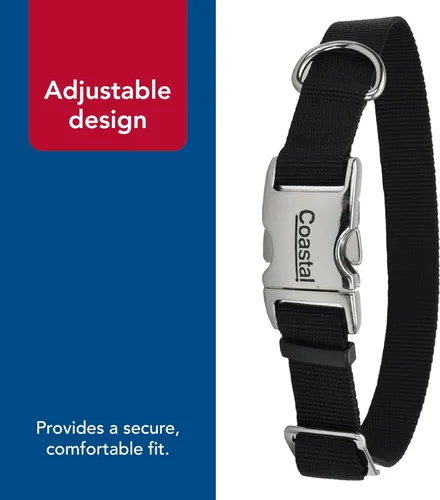 Vista 5 de Coastal Collar de perro ajustable para mascotas con hebilla de metal, cómodo collar de perro resistente a la decoloración con cierre a presión, Negro