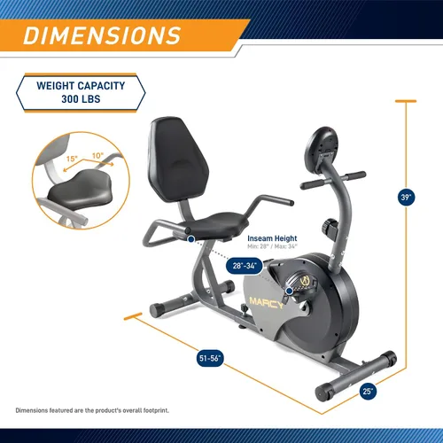 Vista 3 de Marcy Magnetic Recumbent Bike with Adjustable Resistance and Transport Wheels NS-716R