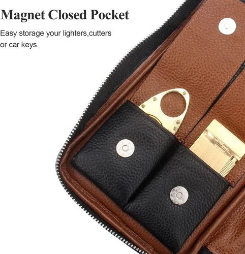 Vista 7 de FIREDOG Bolsa de cigarros, de cuero genuino, portátil, caja de cigarros para el día del padre, hombres, marido (capacidad para 5-6 puros, negro)