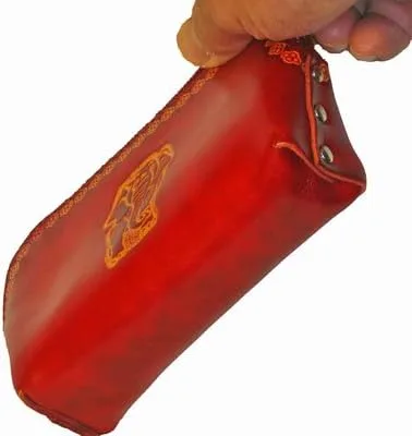 Vista 4 de Monedero de cuero genuino con diseño de elefante, billetera, hecho a mano con elefante rojo, Rojo