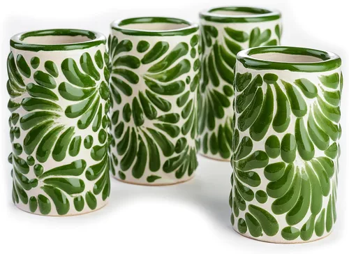 Vista 22 de Juego de 4 vasos de chupito Talavera auténticos mexicanos para tequila - Pintados a mano - 2 Oz (Corazón Azul)