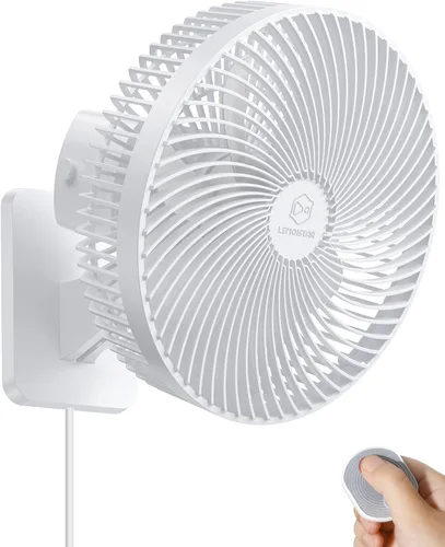 Vista 12 de Ventilador oscilante silencioso de pared de 8.5 pulgadas con control remoto y temporizador, 4 velocidades ajustables para baños pequeños