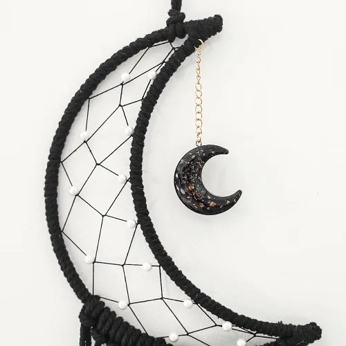 Vista 3 de MOONFLY Atrapasueños de Luna Negra con Atrapasueños de Algodón Tejido a Mano Macramé Boho Colgante de Pared Decoración del Hogar Ornamento Artesanía