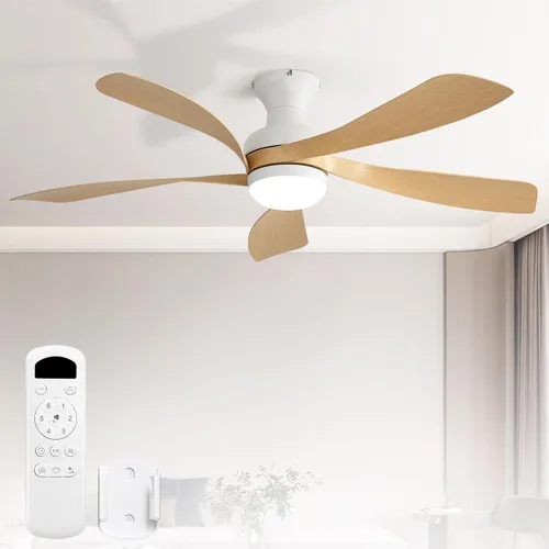 Vista 10 de Sofucor Ventilador de techo inteligente de perfil bajo de 52 pulgadas con luces y control remoto, ventilador de techo empotrado funciona con Blanco