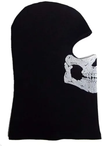 Vista 4 de Pasamontañas negras con diseño de calavera de fantasmas, máscara de cara completa, resistente al viento, para esquí, motocicleta, pasamontañas