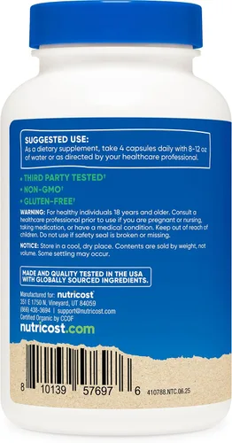 Vista 4 de Nutricost Organic Triphala (2,000 mg) 120 cápsulas, USDA Organic