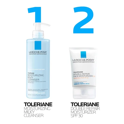Vista 8 de La Roche-Posay Toleriane Limpiador lechoso hidratante, limpiador facial suave con glicerina para piel seca, sensible y propensa a alergias, lavado