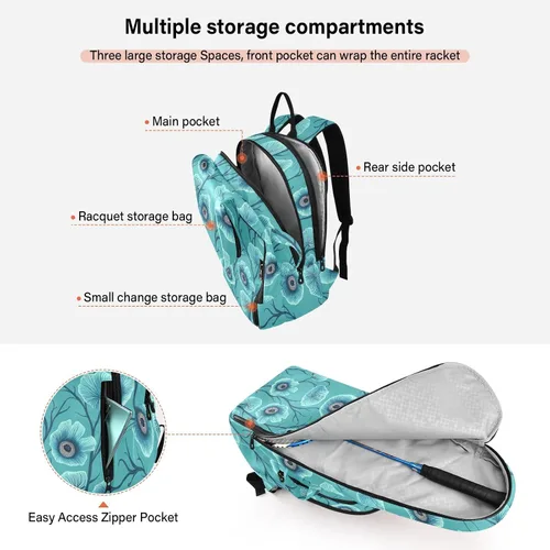 Vista 5 de Bolsa deportiva de tenis para mujer, bonita y resistente con diseño de dibujos animados, diseño de anémona, color verde azulado, para tenis