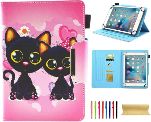 Vista 8 de Funda universal para tablet de 7 pulgadas, piel sintética [ranuras para tarjetas], cubierta magnética, para Samsung Galaxy Tab E/Tab A 7.0, Fire 7