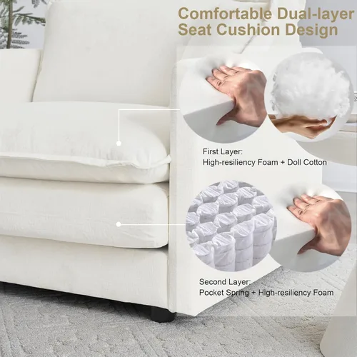 Vista 5 de KIVENJAJA Sofá biplaza de chenilla, sofá grande de 2 plazas con nube, moderno y cómodo asiento profundo con 4 almohadas para sala de estar, Beige