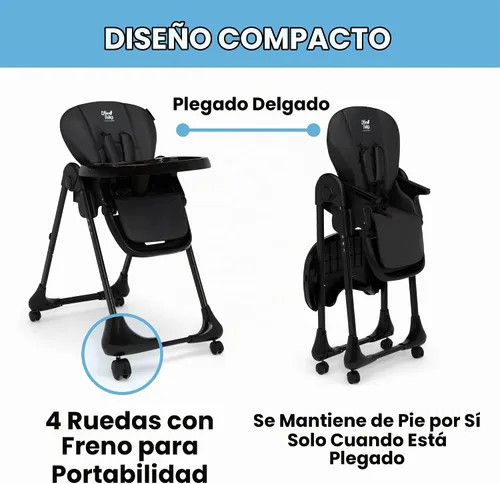 Vista 5 de Little Folks by Delta Children 2-in-1 SlimFold High Chair for Babies and Toddlers, Black Negro