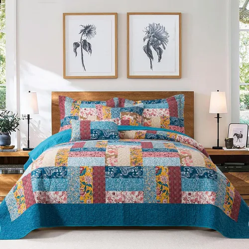Vista 32 de VAPUTAR Juego de ropa de cama de edredón de 100 % algodón, tamaño Queen