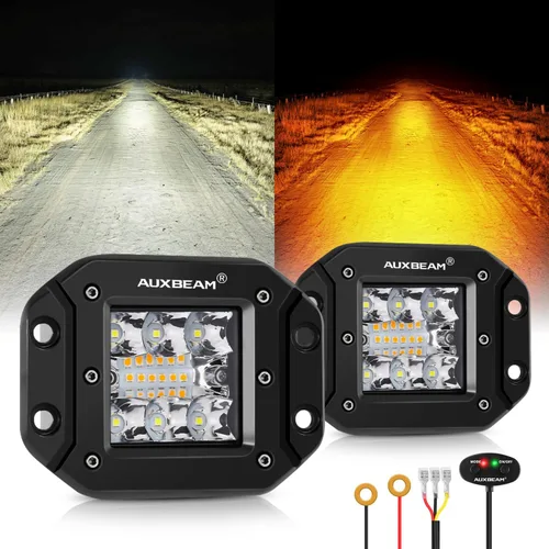 Vista 13 de Auxbeam Cubo luz LED ámbar de 3 pulgadas, 72 W todoterreno, 6 modos dos colores, estroboscópica antiniebla de conducción penetración e inundación